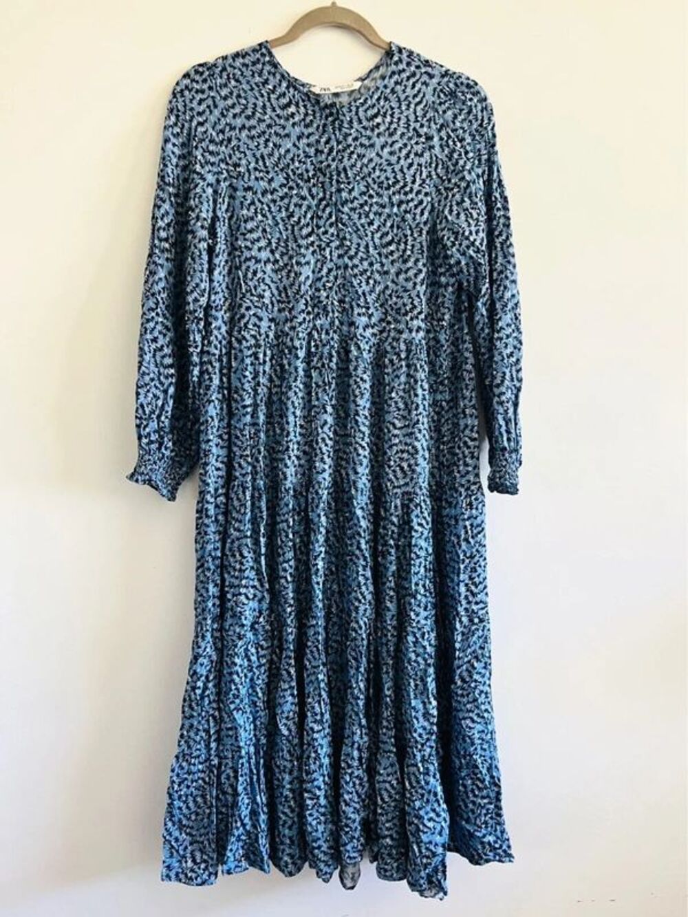 ZARA Blue Black Printed Long Dress - M